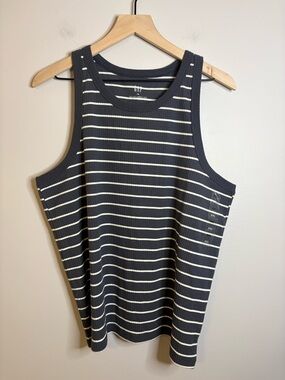 Women’s Gap High Neck Ribbed Tank Top charcoal and white striped size XXL NWT